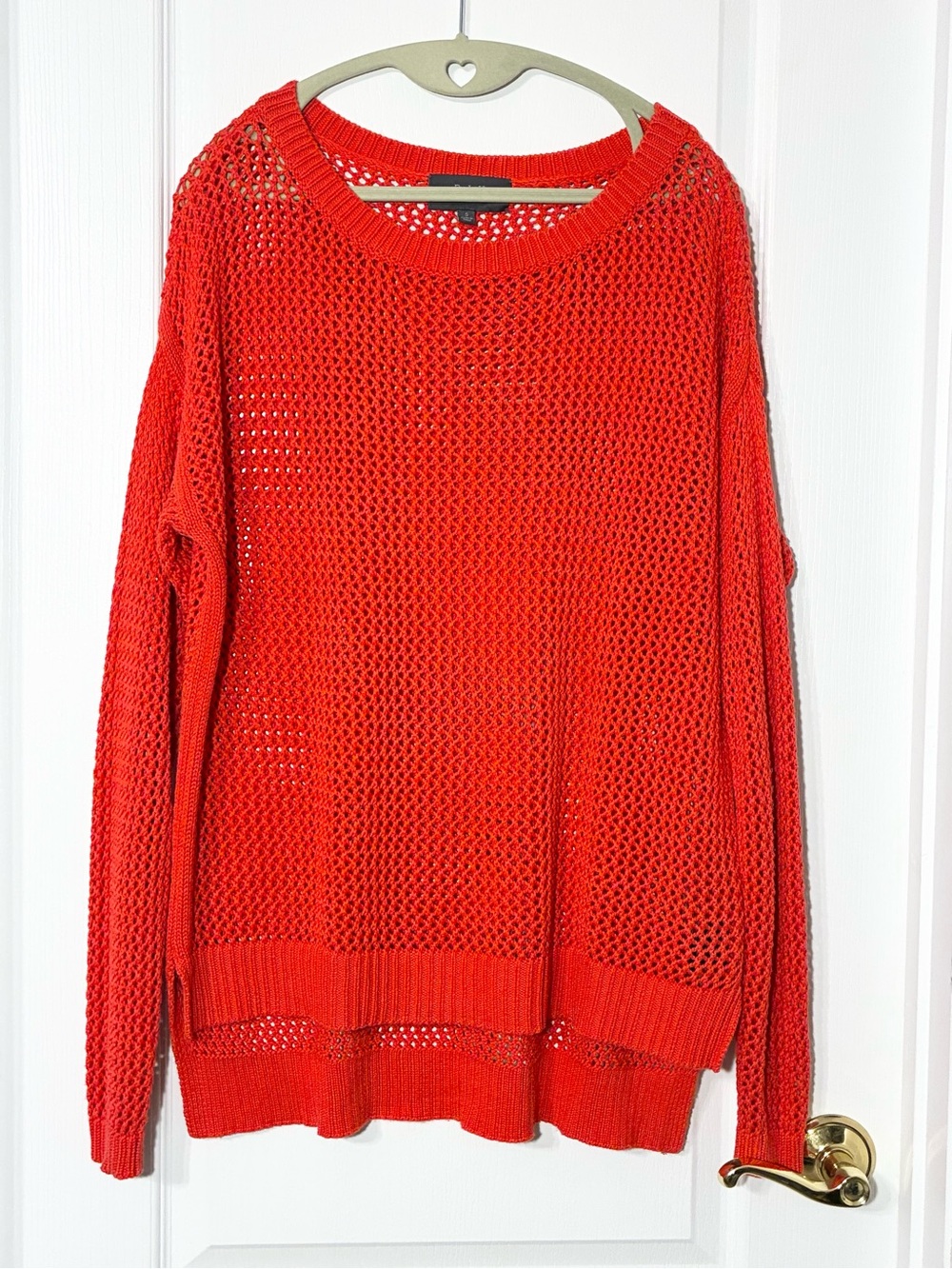PJK Patterson J. Kincaid Open Knit Tunic Sweater High Low Red Size Small